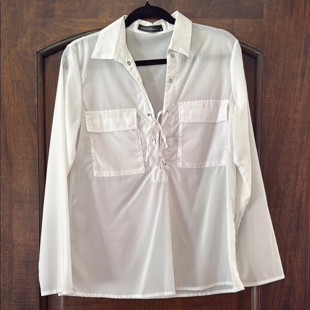 White Lace-Up Blouse